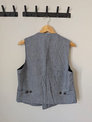 Gilet Uomo Doppio Petto Cotone Lino Blu/Grigio L