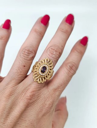 ORO NUEVO 18KT Anillo Lanzadera Flor Talla 18