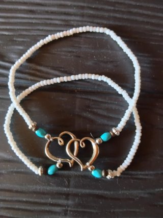 Tobillera Corazones Turquesa y Blanca