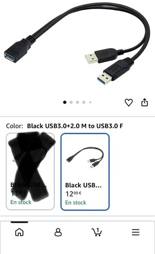 Cable USB 3.0 Hembra a Doble Macho Negro