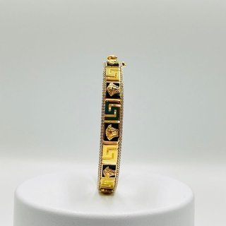 PULSERA RIGIDA MEDUSA ONIX GRECA Y CIRCONITAS 18K