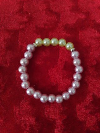 Pulsera acrílica perlas rosa y amarillo