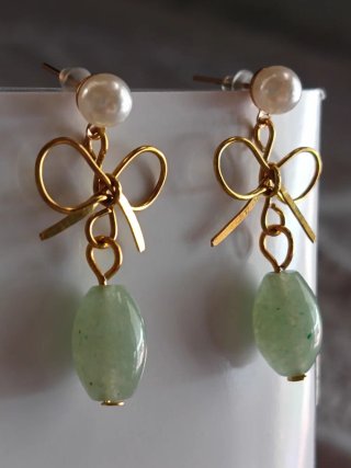 Orecchini artigianali agata verde  con perle