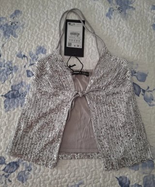 Pull&Bear Top Lentejuelas Plata XS