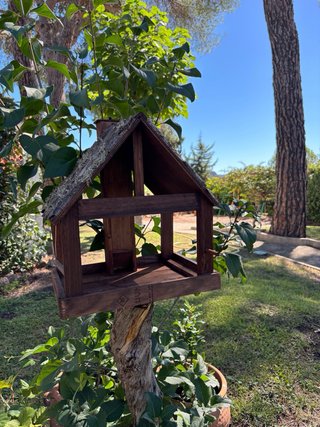 Casa Comedero Pájaros artesanal en madera.