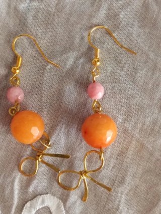 Orecchini artigianali agata arancione e rosa