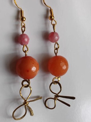Orecchini artigianali agata arancione e rosa