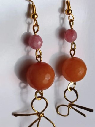 Orecchini artigianali agata arancione e rosa