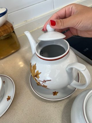 Juego de tazas de porcelana con hojas