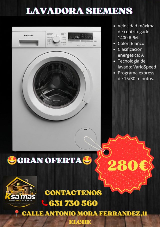 Lavadora Siemens Blanca 1400 RPM