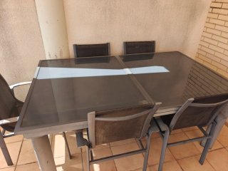 Mesa de terraza extensible cristal y metal