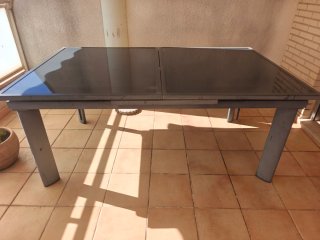 Mesa de terraza extensible cristal y metal