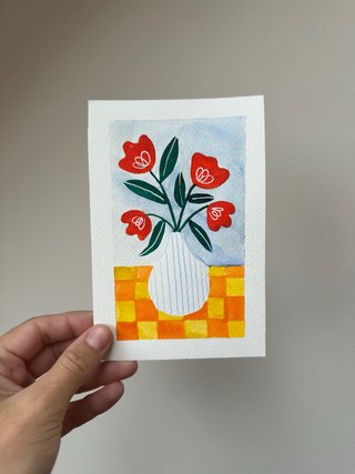 Acuarela flores rojas en jarrón original