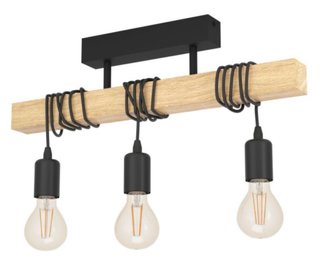 Lámpara moderna 3 bombillas madera y metal