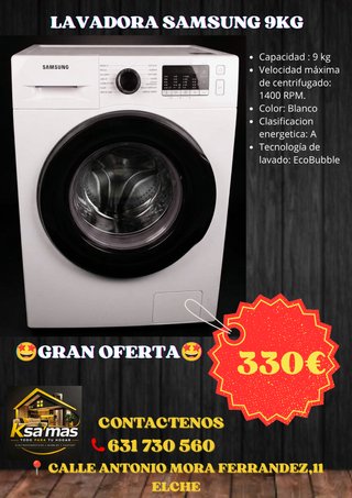 Lavadora Samsung 9kg Blanca 1400 RPM