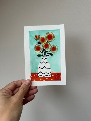 Acuarela flores en jarrón pintada a mano original