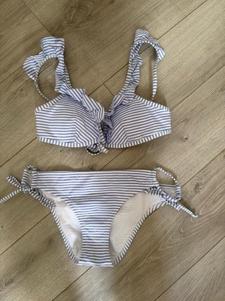 Bikini Rayas Azul y Blanco Talla S