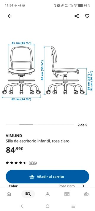 Silla escritorio rosa niña Ikea
