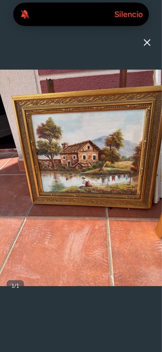 Cuadro antiguo paisaje dorado