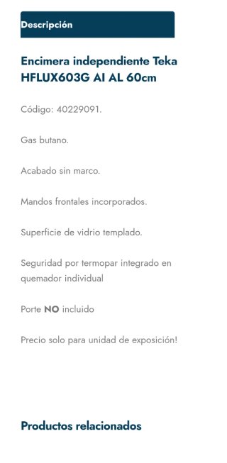 Placa de gas Teka 3 fuegos