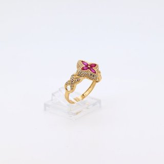 ANILLO FLOR CON  CIRCONITAS ROSAS. Oro 18k.