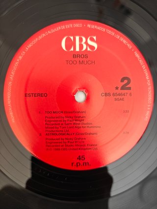Bros - Too Much 12' Vinilo Europop 1989