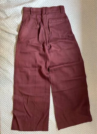 Pantalón H&M Wide Leg Lino Burdeos T.36