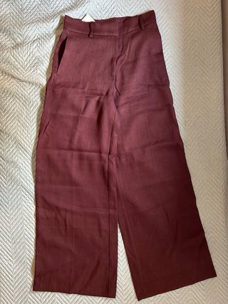 Pantalón H&M Wide Leg Lino Burdeos T.36