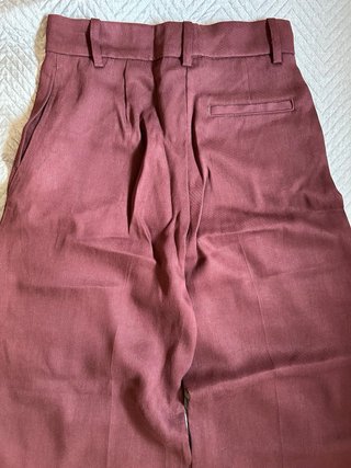Pantalón H&M Wide Leg Lino Burdeos T.36