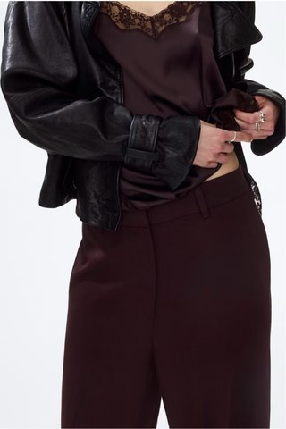 Pantalón H&M Wide Leg Lino Burdeos T.36