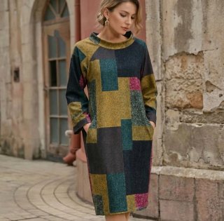 Vestido Midi Vintage Estampado Geométrico