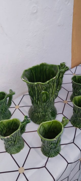 Juego Jarra y Vasos Cerámica Verde