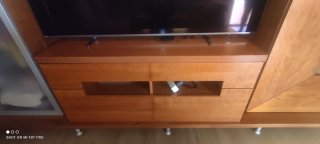 Mueble modular salón madera y cristal