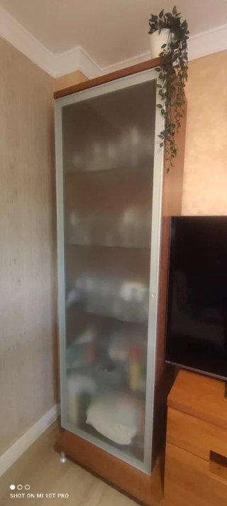 Mueble modular salón madera y cristal