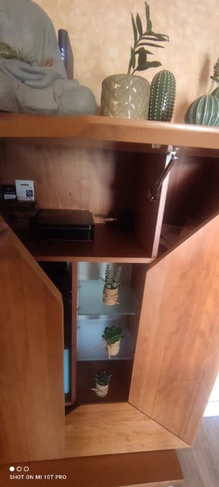 Mueble modular salón madera y cristal