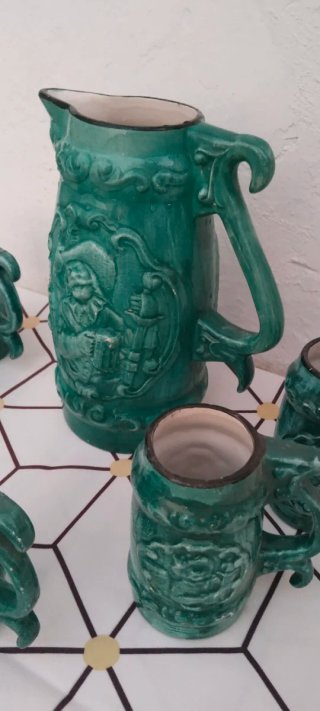 Juego jarra y 5 vasos verde azulado