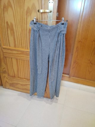 Pantalón palazzo con estampado cuadros vichy