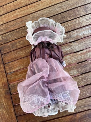 Muñeca Porcelana Vintage Vestido Rosa