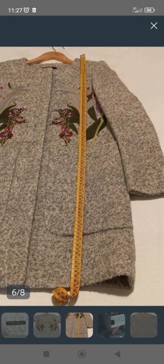Abrigo Adolfo Domínguez Gris Bordado Flores