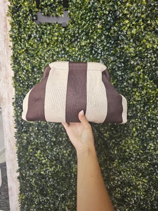 Bolso de mano rayas beige y marrón
