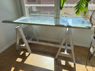 Tavolo da disegno in vetro e legno