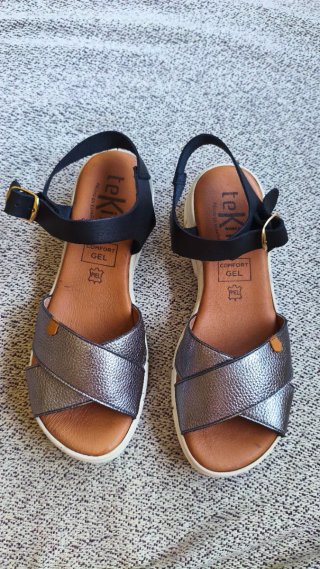 Sandalias Mujer Talla 41 Plata y Negro