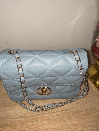 Borsa a tracolla trapuntata blu e oro