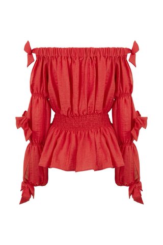 Blusa cereza con volantes y lazos