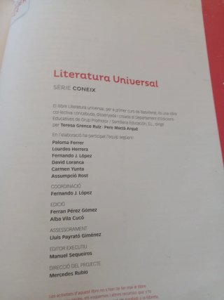 Literatura universal, 1 Batxillerat