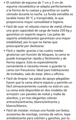 Cama Plegable Invitados 200x90.Soporta hasta 250kg