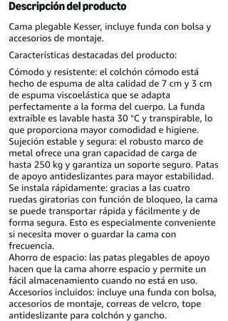 Cama Plegable Invitados 200x90.Soporta hasta 250kg
