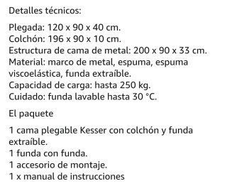 Cama Plegable Invitados 200x90.Soporta hasta 250kg