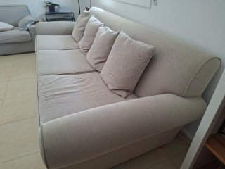 Sofá 4 plazas beige-gris tela