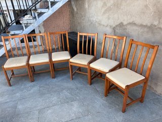 6 Sillas Madera Asiento Acolchado Beige
